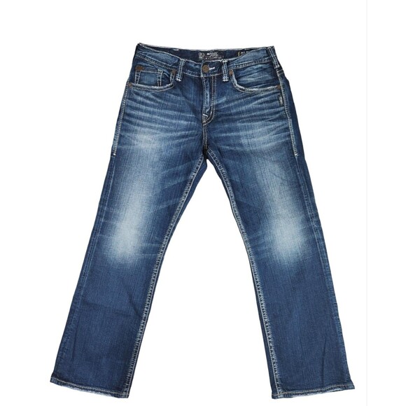 Silver Gordie Jeans Men 32x32 Dark Wash Bootcut Baggy Whisker Y2K Thick Stitch